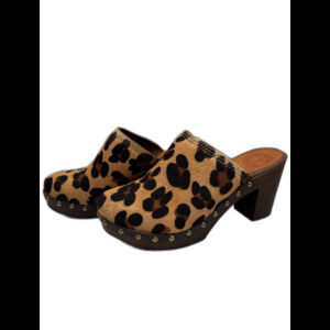 Anthropologie Penelope Chilvers Leopard Brown Clogs Women’s Size 6.5/37 Cowhide